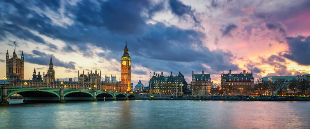 panoramic view of big ben in London sunset uk