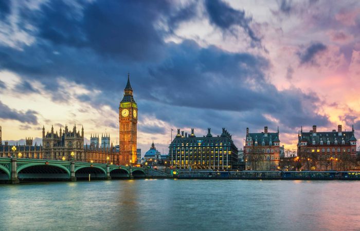 panoramic view of big ben in London sunset uk